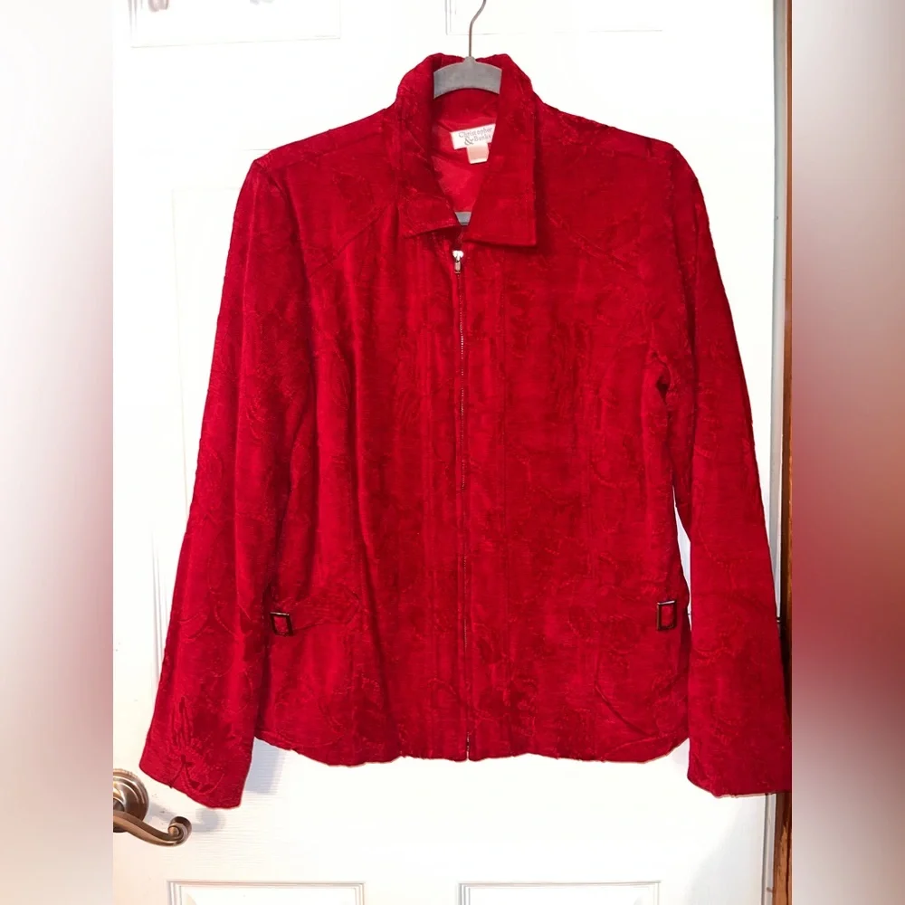 Christopher & Banks Bold Red Zipper Utility Jacket Large - Picture 1 of 4